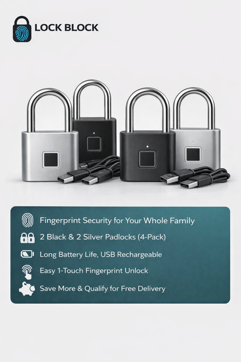 LockBlock Family Bundle – 4 Biometric Padlocks